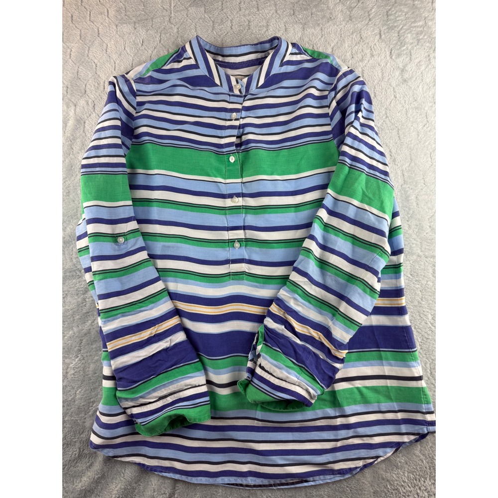 Talbots Women's Striped Tunic Shirt Collar Button Down Long Sleeve Tencel Size M